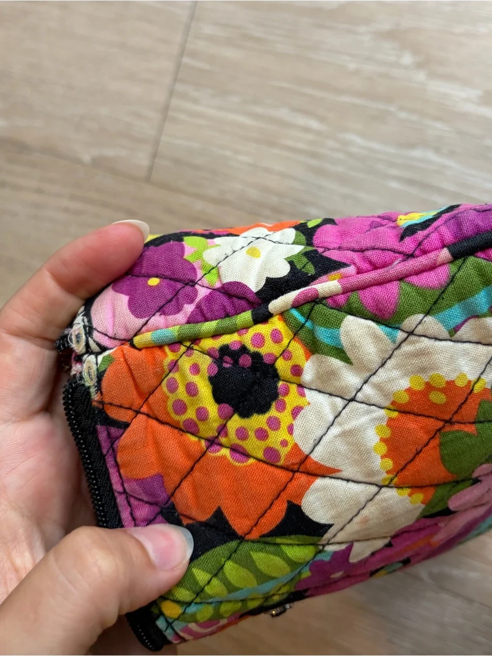 Vera Bradley Purple Floral Quilted Makeup Bag with Multicolor Accents